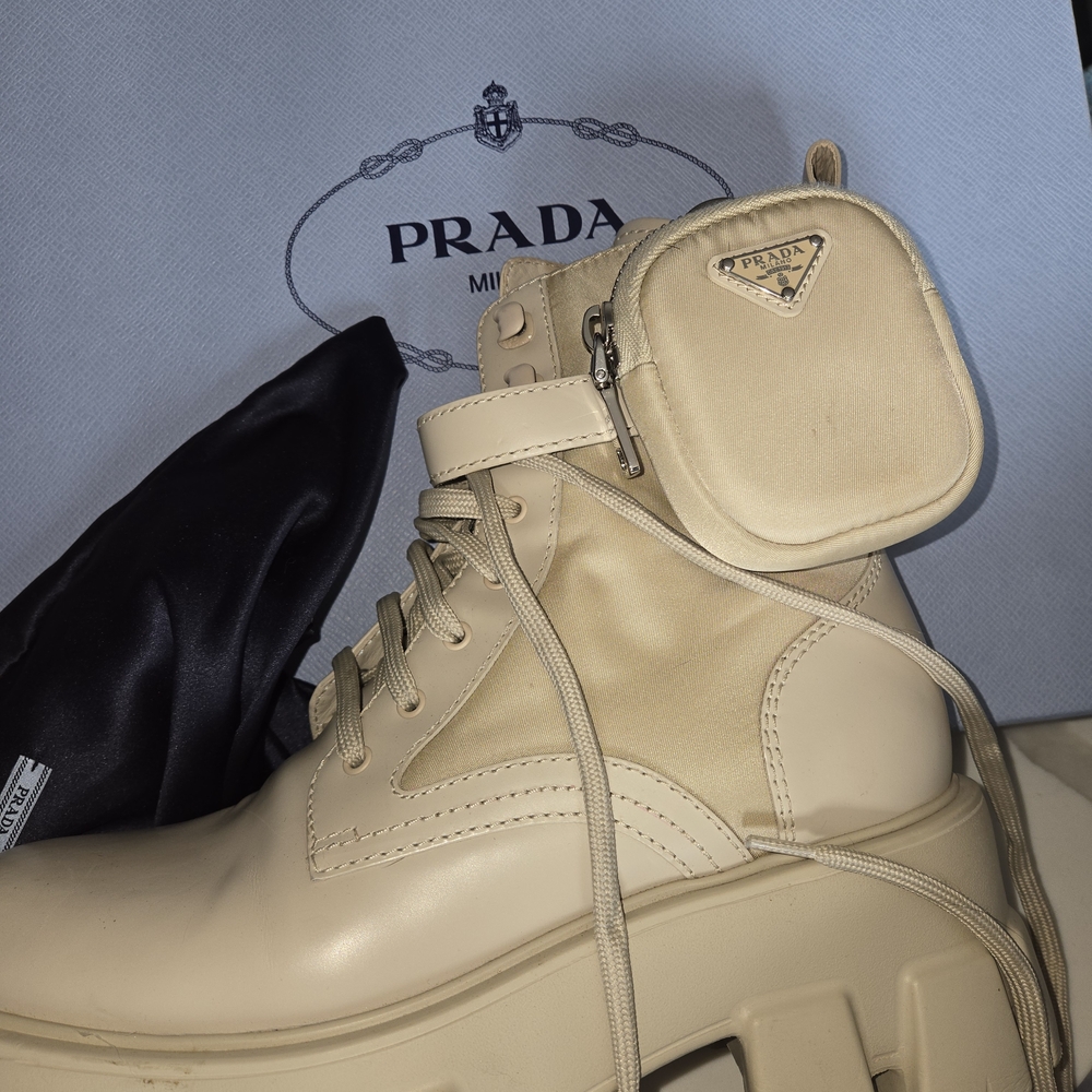 Prada Cream Monolith Deserto Boots with Pouch